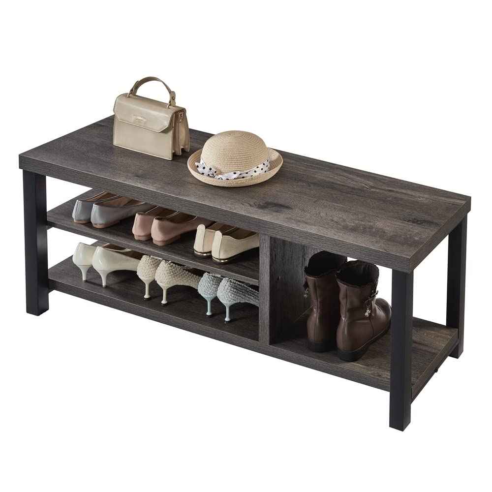 EXCEFUR Industrial Entryway Bench - Rustic Grey Shoe Storage Bench with Seat for Living Room, Hallway & Mudroom - Durable Indoor Furniture for Organizing Shoes, Boots & Entryway Essentials