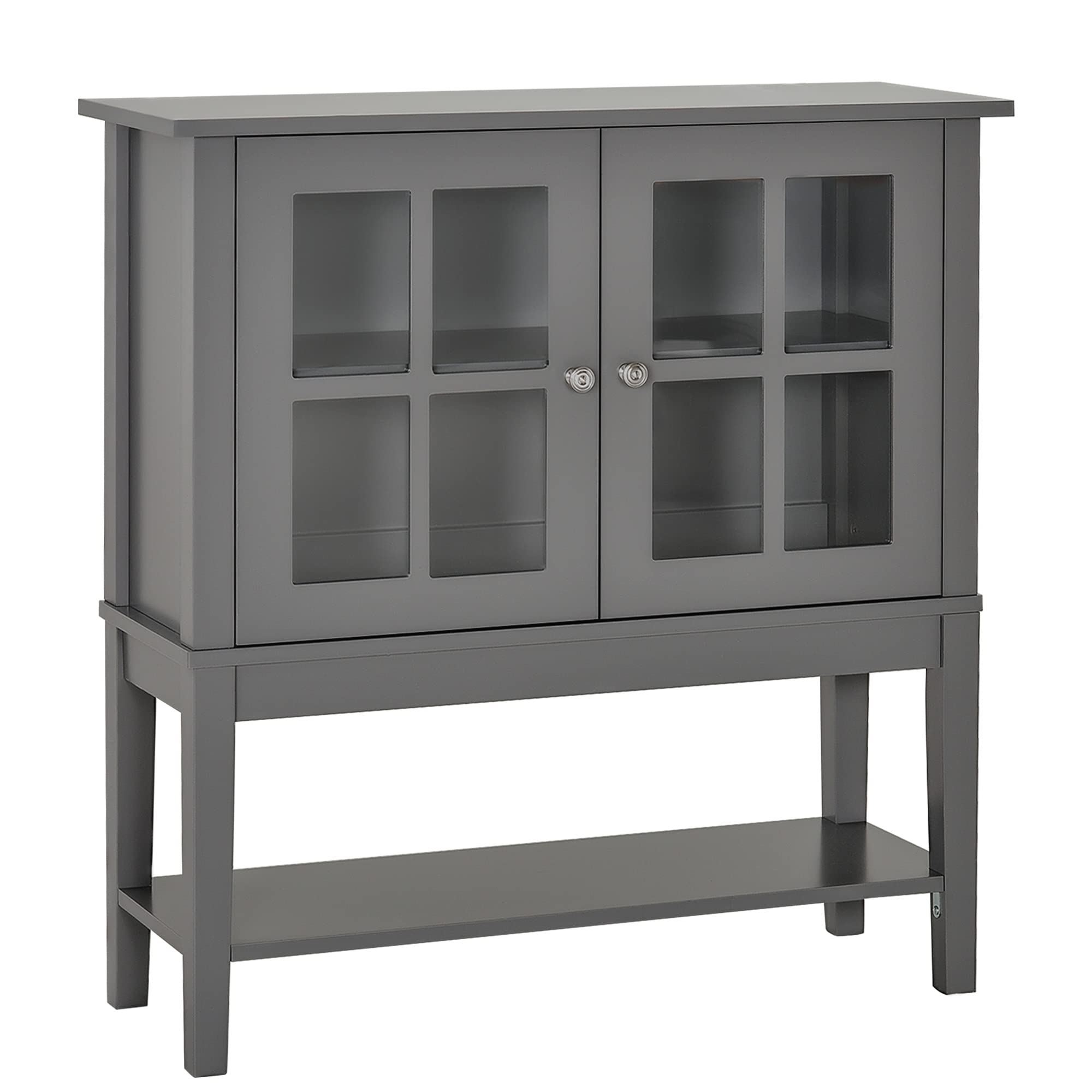 HOMCOM Modern Grey Coffee Bar Cabinet with 2 Glass Doors - Adjustable Shelves Kitchen Sideboard Buffet for Dining Room & Home Bar Storage