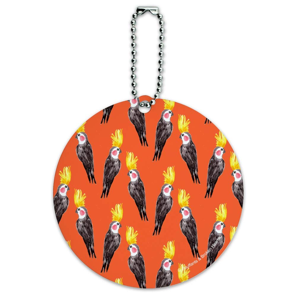 Colorful Cockatiel Bird Pattern Round Luggage ID Tag - Durable Suitcase Name Tag for Travel Bags & Carry-Ons - Perfect for Airports, Vacation Trips & Pet Lovers