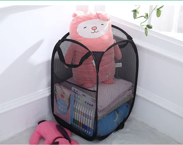 2 Pack Foldable Mesh Laundry Baskets with Reinforced Handles - Pop-Up Design for Easy Storage, Blue - Perfect for Laundry Room, Dorm, or Travel Use