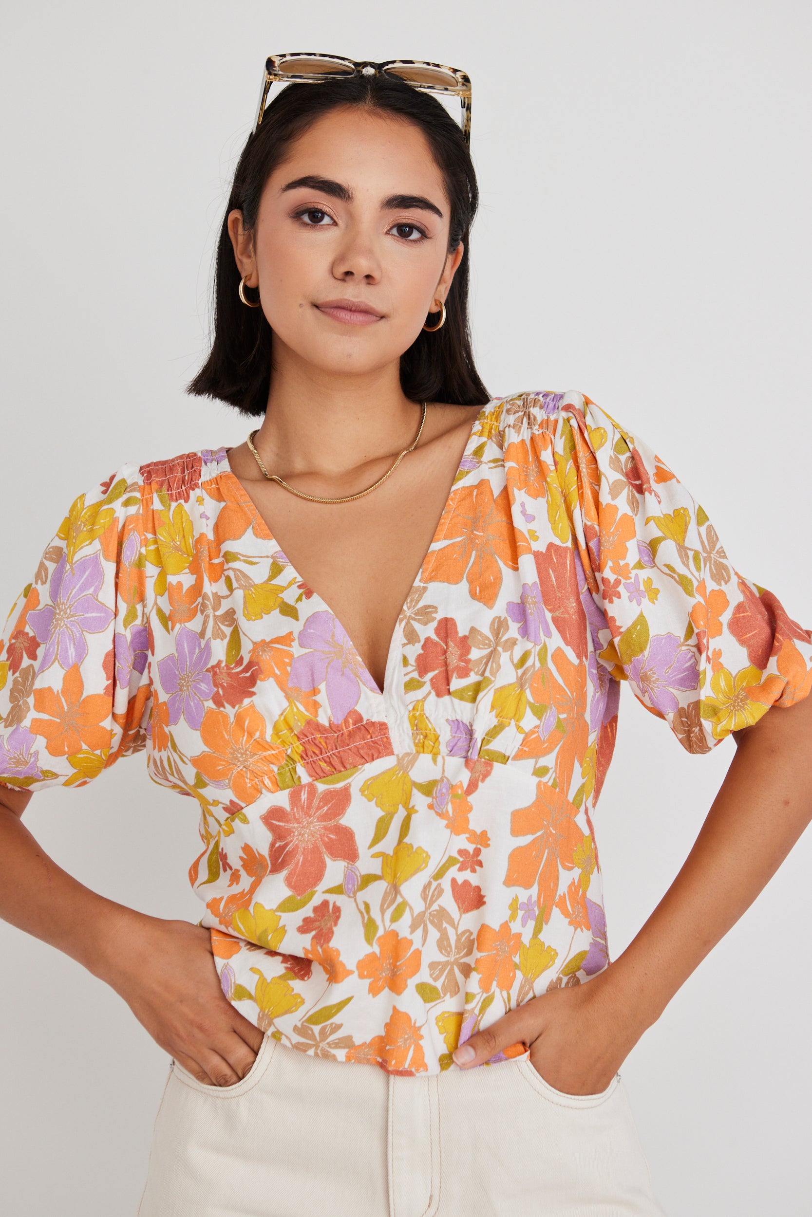 Believer Women's Fruity Floral Short Sleeve V-Neck Blouse - Casual Summer Tops for Beach, Date Night & Office Wear