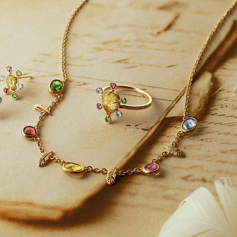 Multi Gemstone Citrine Topaz Charm Necklace with 925 Sterling Silver | TB1512 | Elegant Jewelry Gift for Women, Perfect for Birthday, Anniversary & Special Occasions