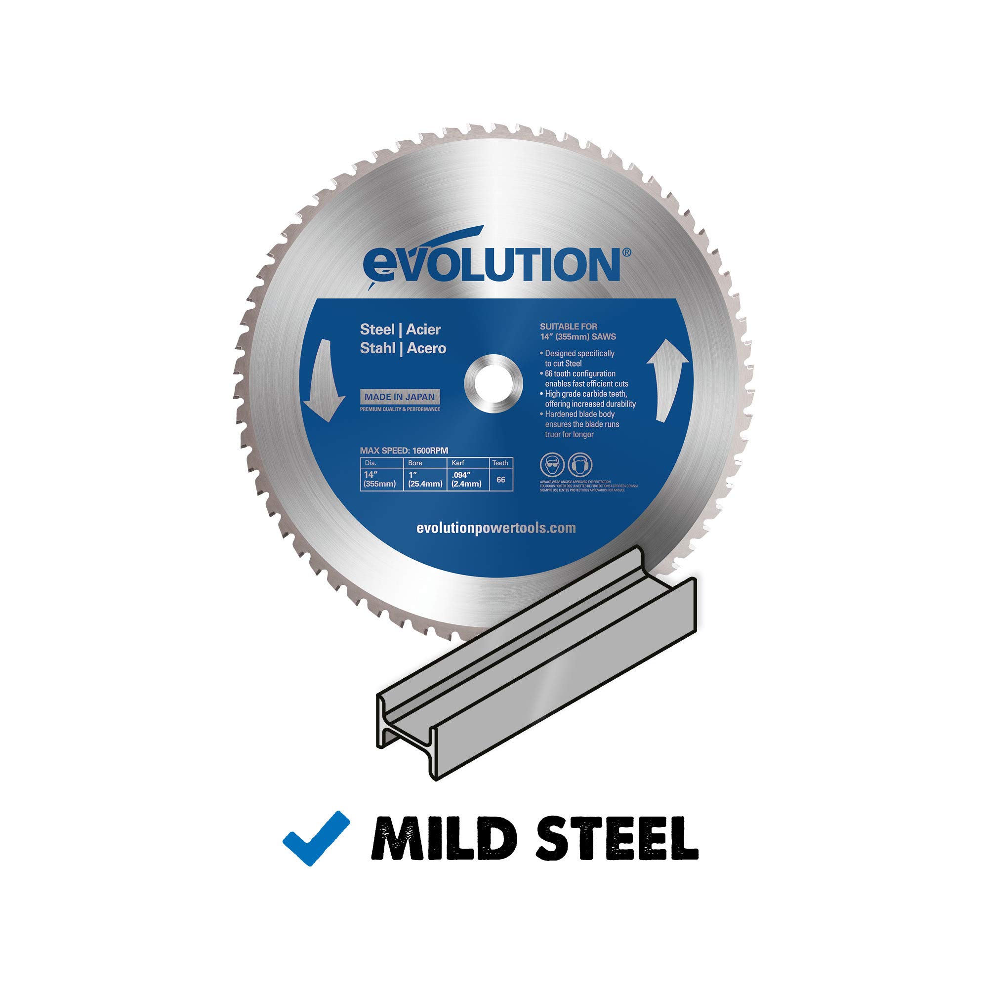 Evolution Power Tools 14-Inch 66-Tooth Steel Cutting Saw Blade | Multi-Material Blade for Wood, Metal & Plastic | Perfect for Construction, DIY Projects & Metal Fabrication