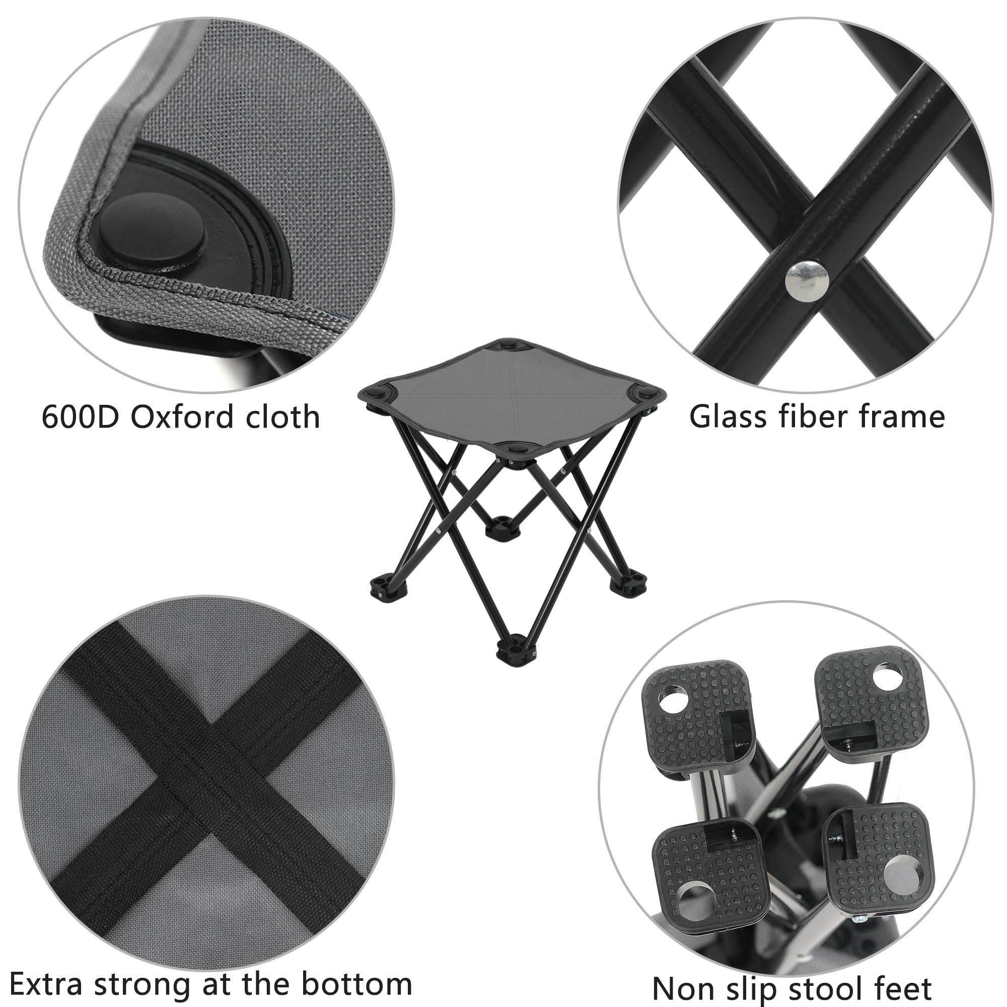 Wind Tour Portable Folding Camping Stool - Lightweight Outdoor Chair for Camping, Fishing, Hiking, Gardening & Beach - Compact Design with Carry Bag (Grey) - Perfect for Backpacking, Picnics, Tailgating and Outdoor Adventures