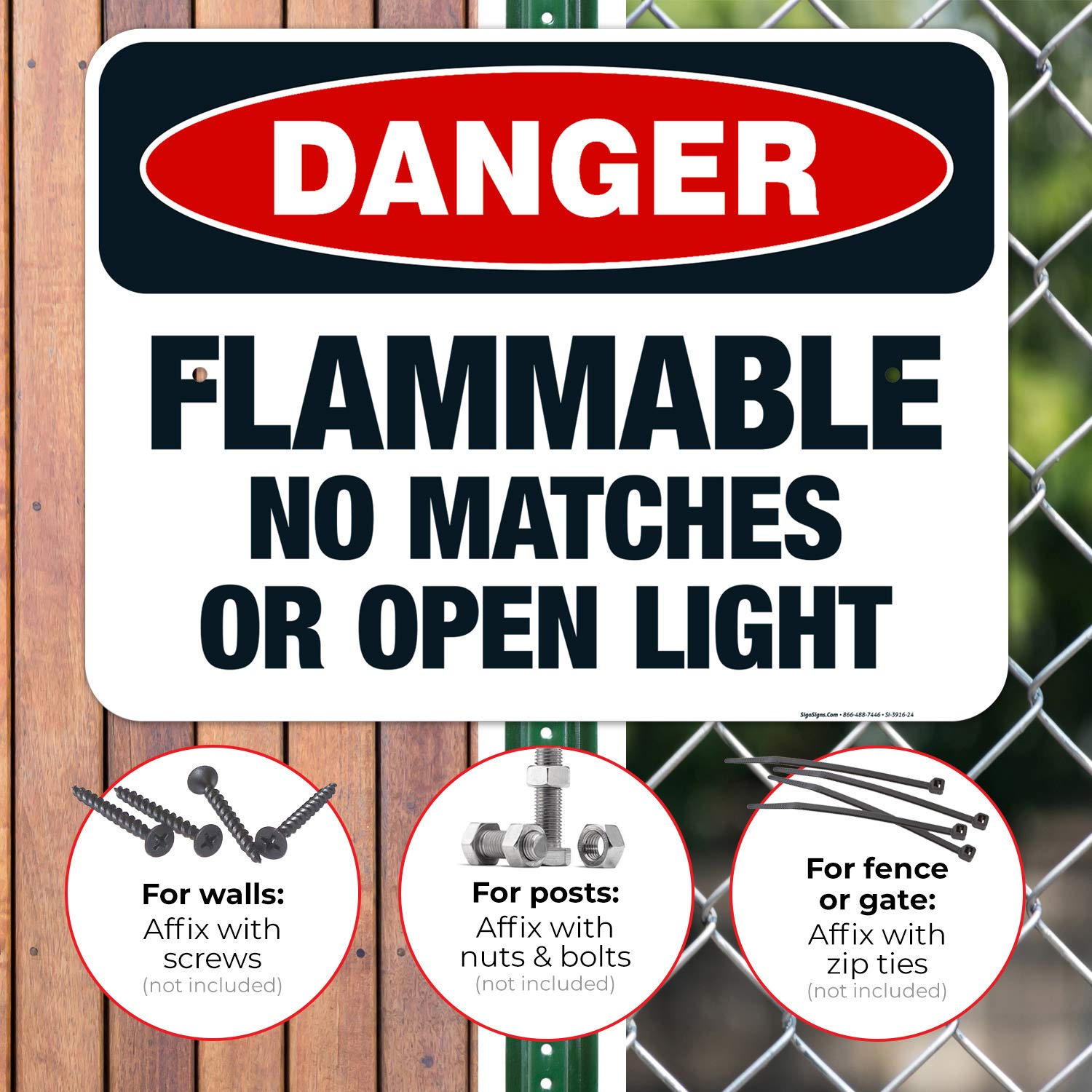OSHA Approved Flammable No Matches or Open Light Danger Sign - 18x24 Inches Rustproof Aluminum Safety Sign for Indoor/Outdoor Use - Made in USA (Perfect for Chemical Storage, Warehouses & Hazardous Areas)