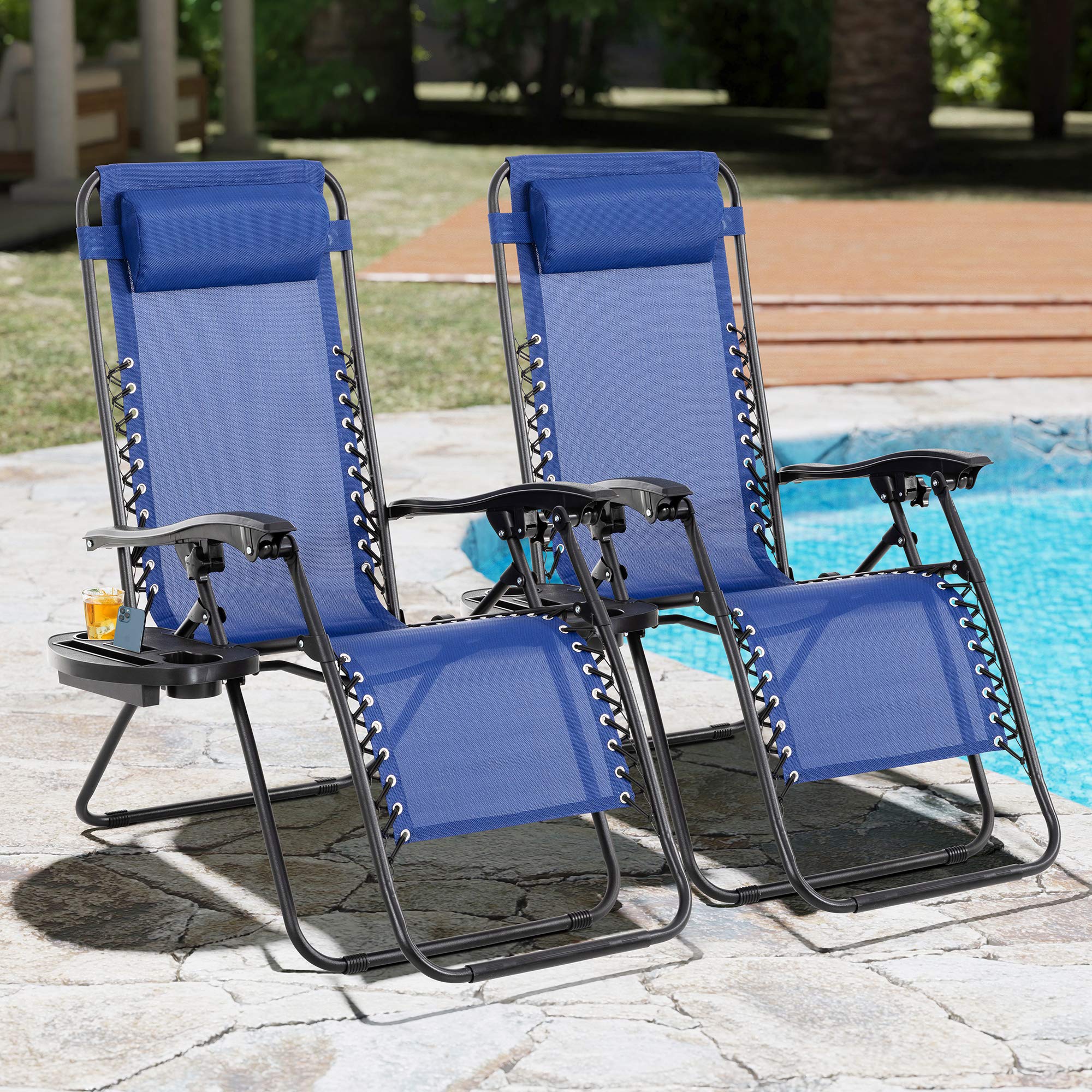 Premium SUNLEI Outdoor Chaise Lounge Chairs Set of 2 - Adjustable Folding Recliner for Patio, Beach, Poolside & Lawn - Portable Deck Furniture (Blue) | Perfect for Sunbathing, Relaxing by the Pool or Backyard Lounging