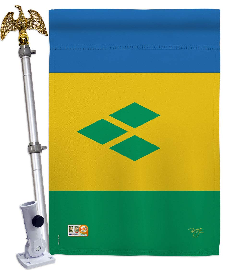 Saint Vincent Flag 28x40in - Decorative House Flag Set with Pole for Outdoor & Indoor Decor