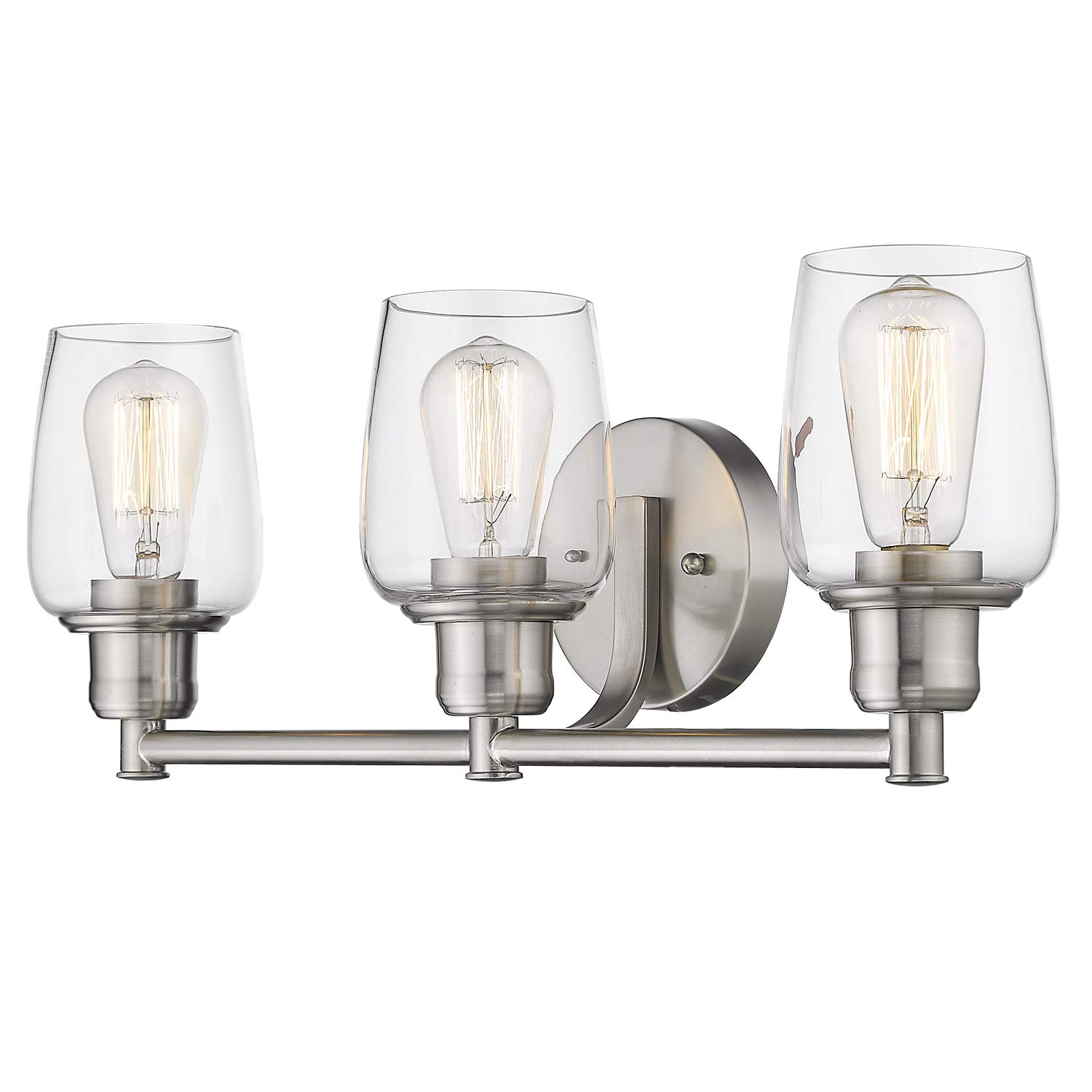 Emliviar 3-Light Brushed Nickel Vanity Light Fixture with Clear Glass Shade - Modern Bathroom Lighting for Mirror, Makeup Area & Powder Room (6005-3 BN)