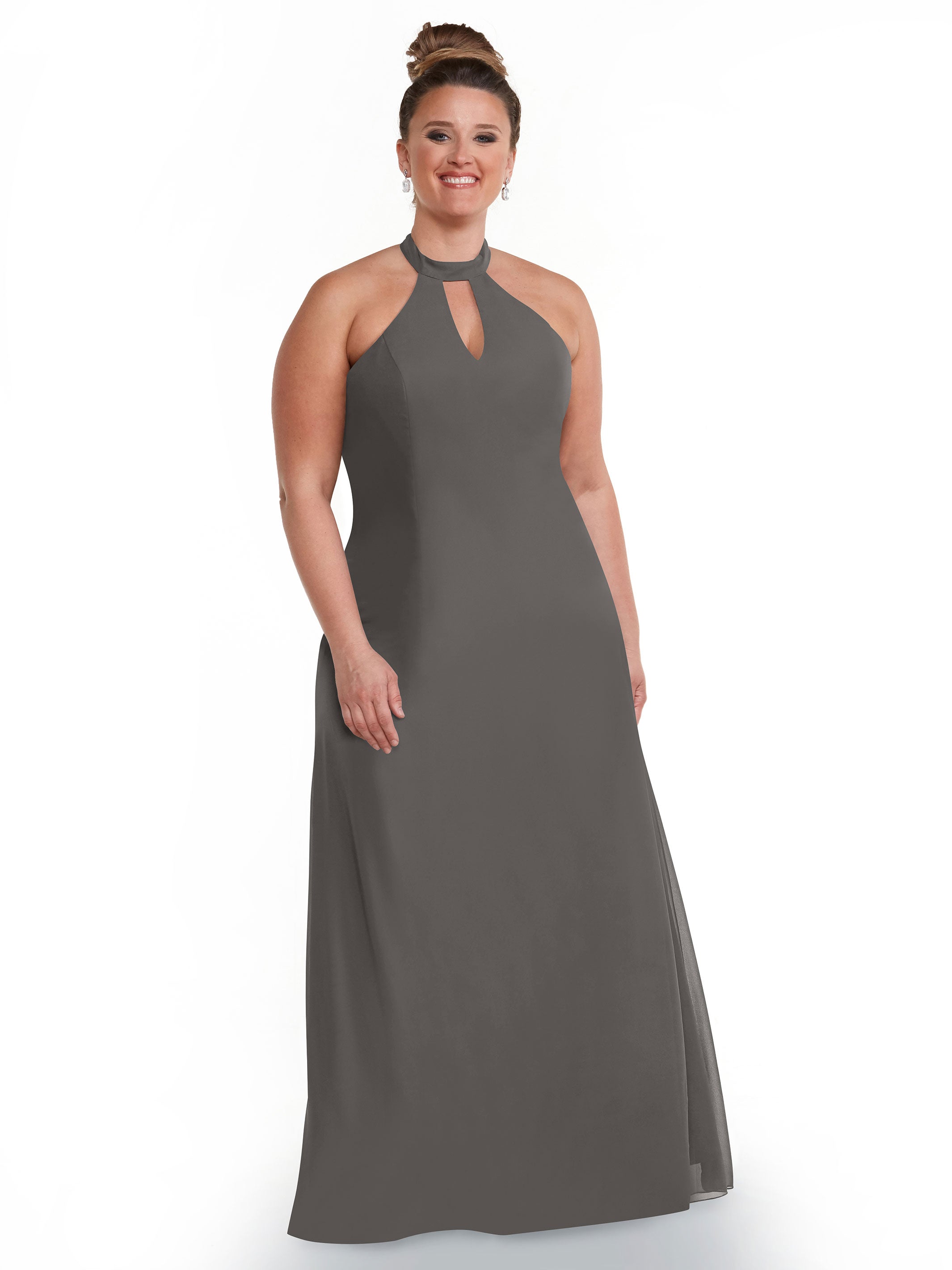 Elegant Chiffon A-Line Bridesmaid Dress with Keyhole Halter Neckline - Perfect for Weddings, Formal Events & Special Occasions