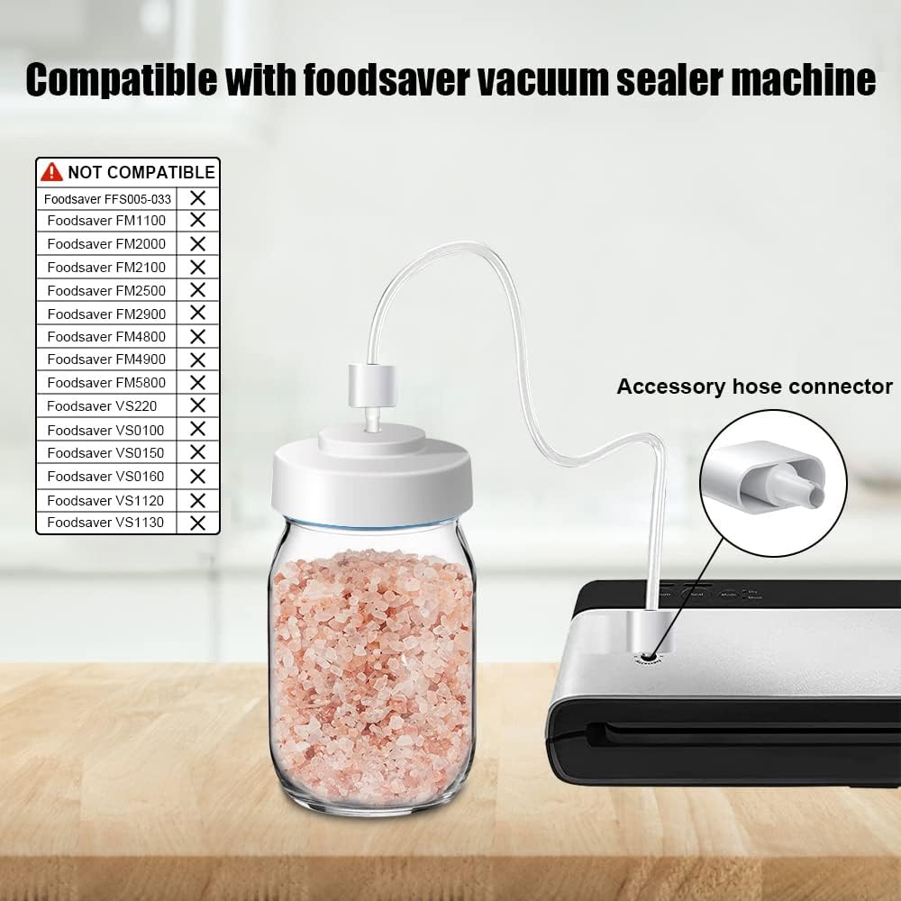 HiFan Wide & Regular Mouth Mason Jar Vacuum Sealer Kit - Compatible with Foodsaver & Most Vacuum Sealers | Includes Accessory Hose, Adapter & Manual Pump | Perfect for Food Storage, Meal Prep & Preserving Freshness