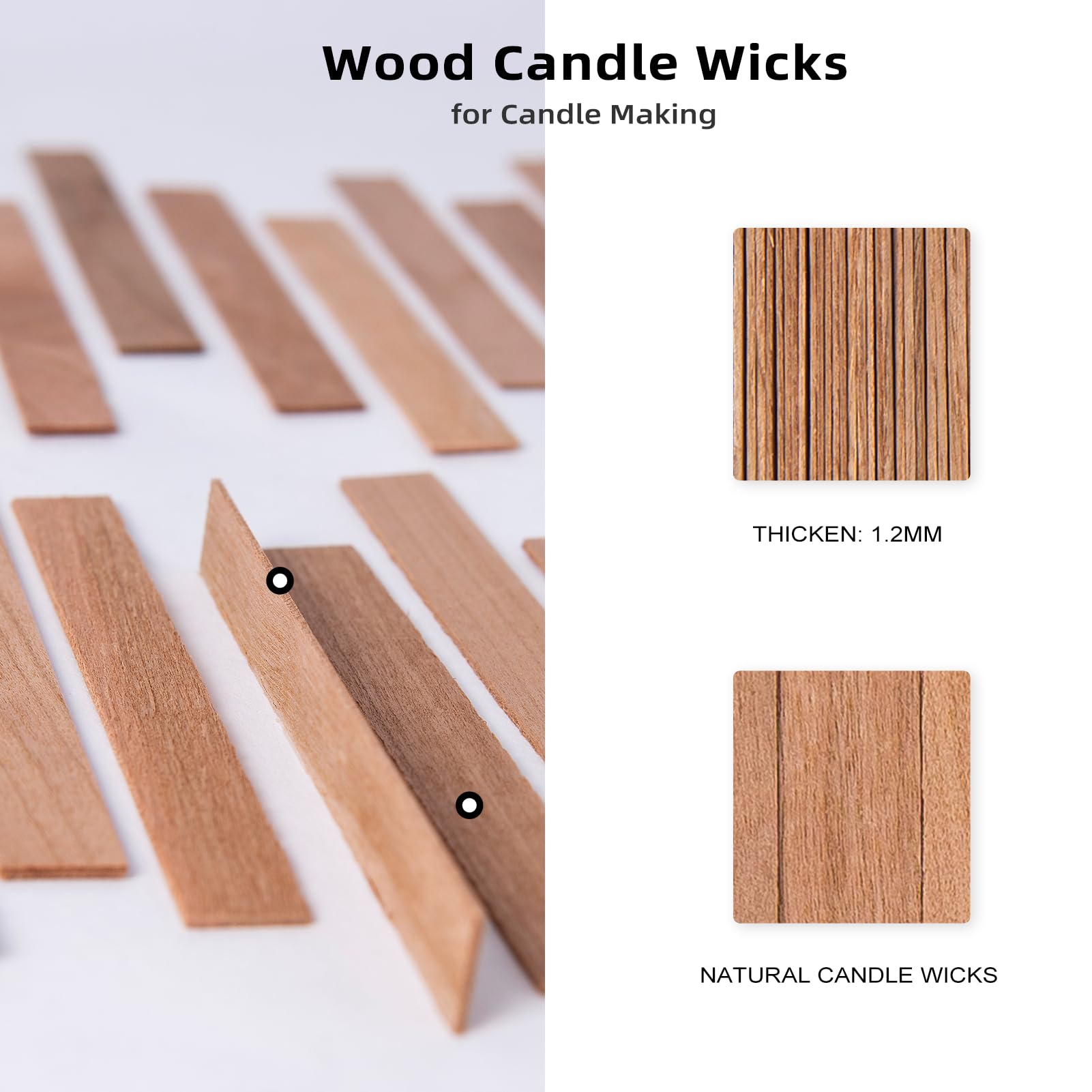 Premium 60-Piece Cherry Wood Candle Wicks Set - Extra Thick Wooden Wicks for Long-Lasting Flame - Includes 60 Stands, 60 Glue Dots & 60 Warning Labels - Perfect for DIY Candle Making, Home Decor & Relaxation Gifts