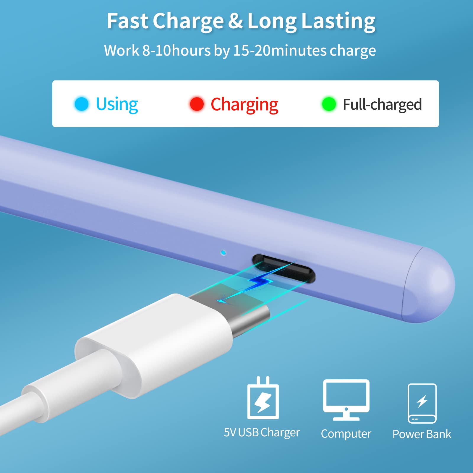 Fast Charging Stylus Pen for iPad (5-Minute Charge) - Compatible with iPad 9th/10th Gen, iPad Pro 11/12.9