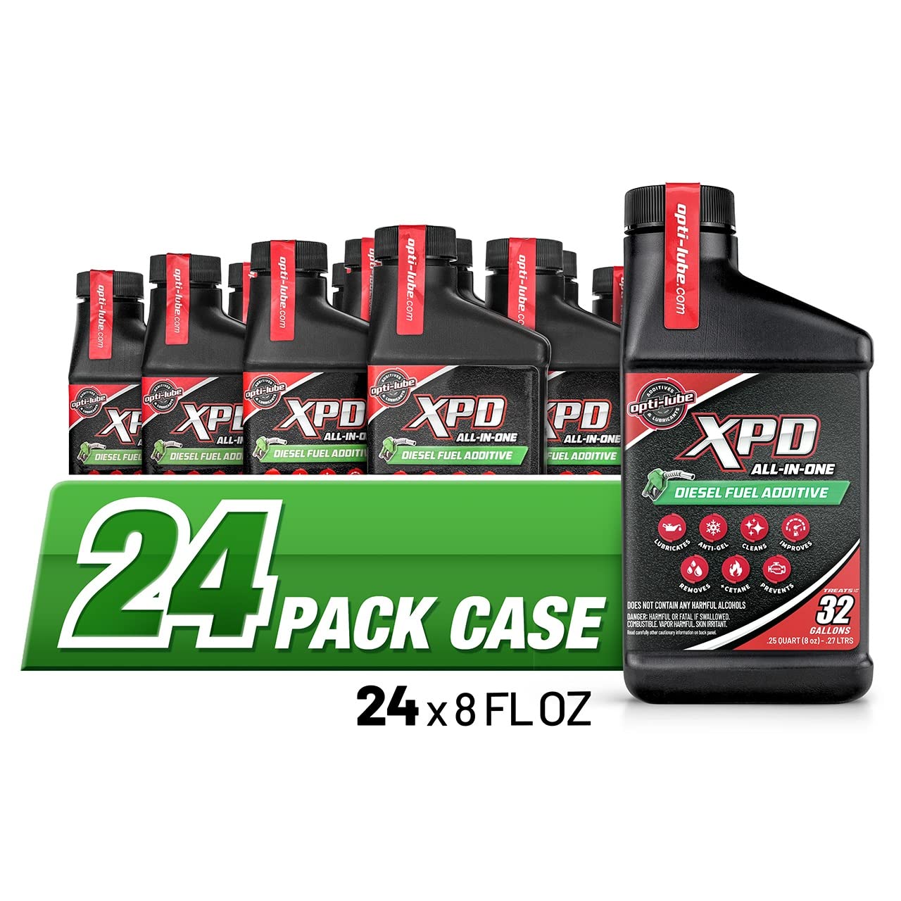 Opti-Lube XPD All-in-One Diesel Fuel Additive - 8oz Bottles (24 Pack Case) | Improves Fuel Efficiency, Reduces Engine Wear & Extends Engine Life - Ideal for Trucks, Heavy Equipment & Diesel Vehicles