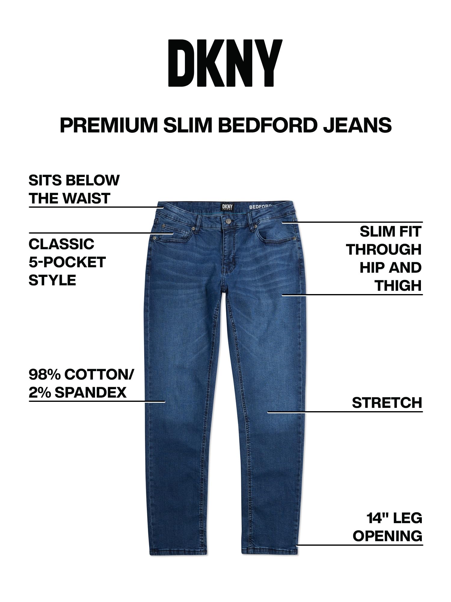 DKNY Men's Slim Fit Stretch Jeans - Premium Soft Comfort Denim Pants for Casual Wear & Office Style