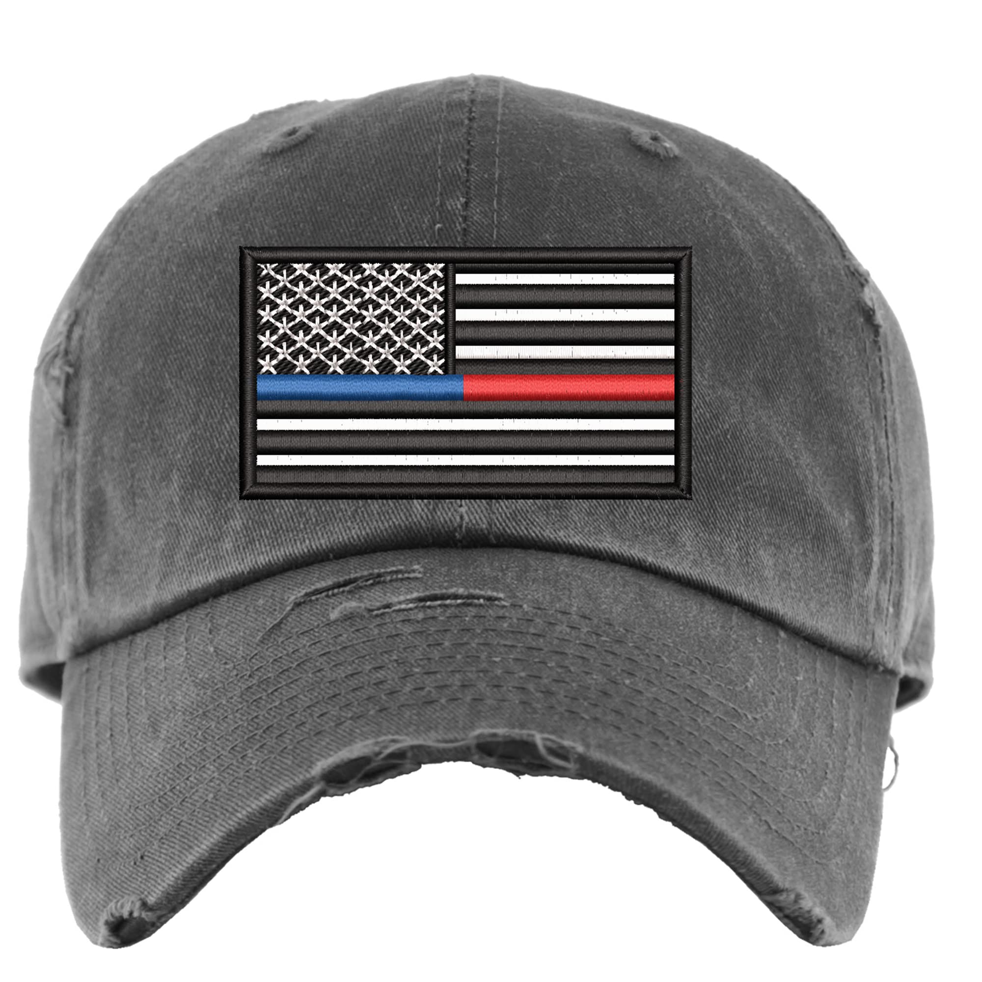 Thin Blue Line & Red Line Baseball Cap - Distressed Police & Firefighter Hat for Men & Women | Adjustable Ponytail Design | Support Law Enforcement & First Responders | Perfect for Outdoor Activities, Sports & Casual Wear