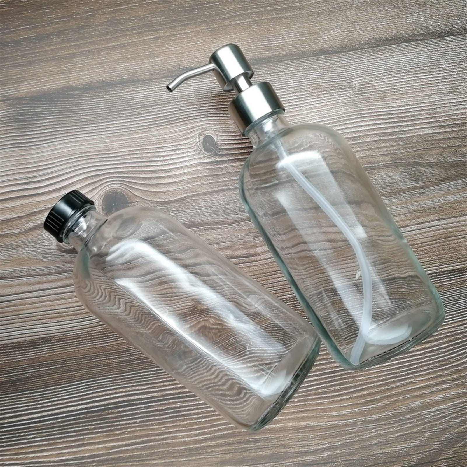 4-Pack 16oz Clear Glass Soap Dispenser with Stainless Steel Pump - Refillable Lotion Bottle for Kitchen, Bathroom, Salon | Perfect for Hand Soap, Dish Soap & Liquid Hand Sanitizer Storage