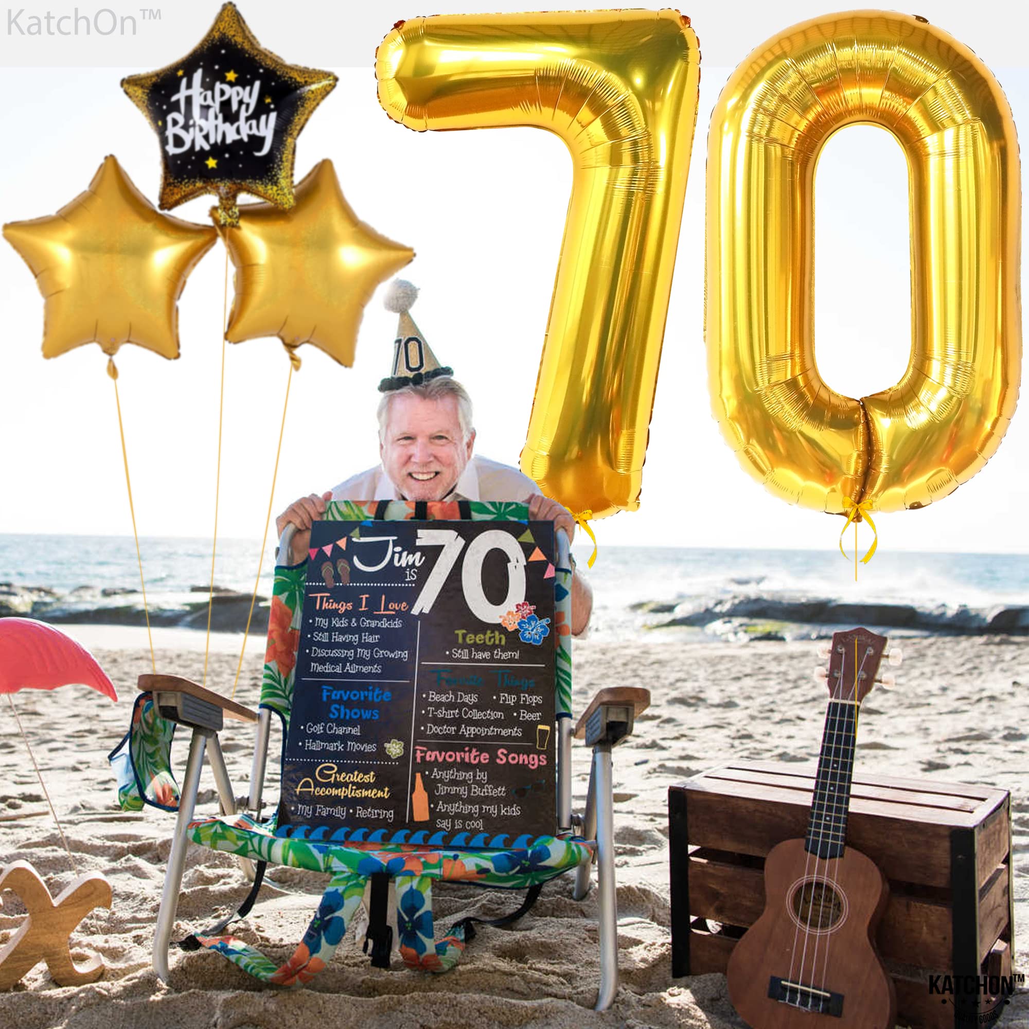 KatchOn Giant Gold 70 Balloon Numbers - 40 Inch | 70th Birthday Party Decorations, Anniversary & Milestone Celebration Supplies | Large Foil Balloons for Birthday Backdrop, Photo Booth, Graduation & Retirement Parties