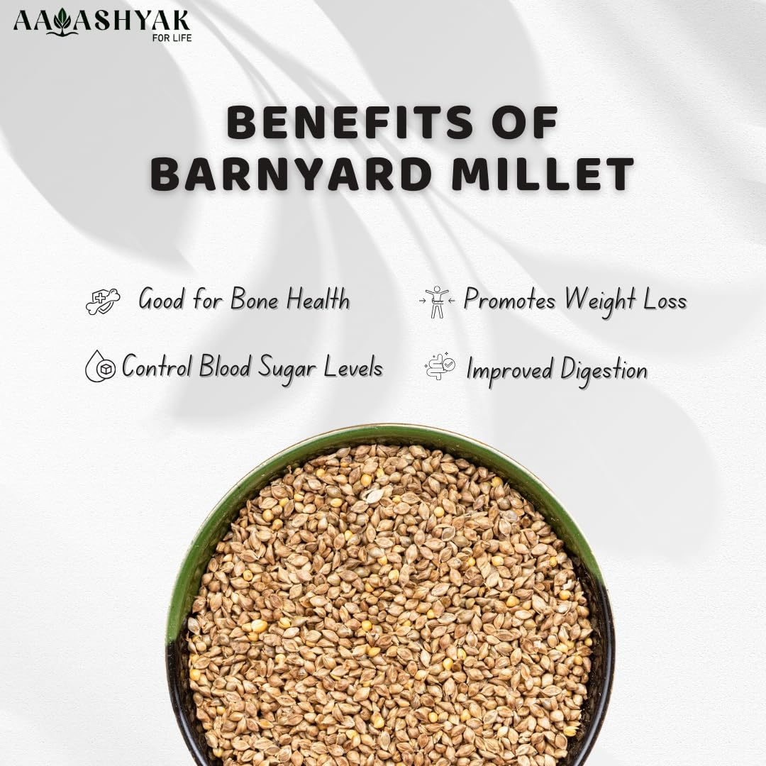 Organic Barnyard Millet - Unpolished Natural Whole Grain | High Protein & Fiber, Low Glycemic Index | 500g Pack | Perfect for Gluten-Free Baking, Healthy Porridge & Weight Management