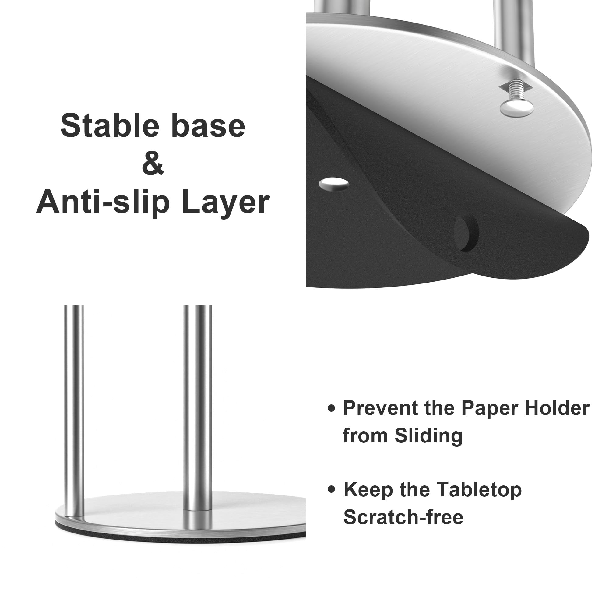 Premium Stainless Steel Paper Towel Holder - Silver Kitchen Roll Organizer with Weighted Base | Countertop Roll Dispenser for Kitchen, Bathroom & Office Use