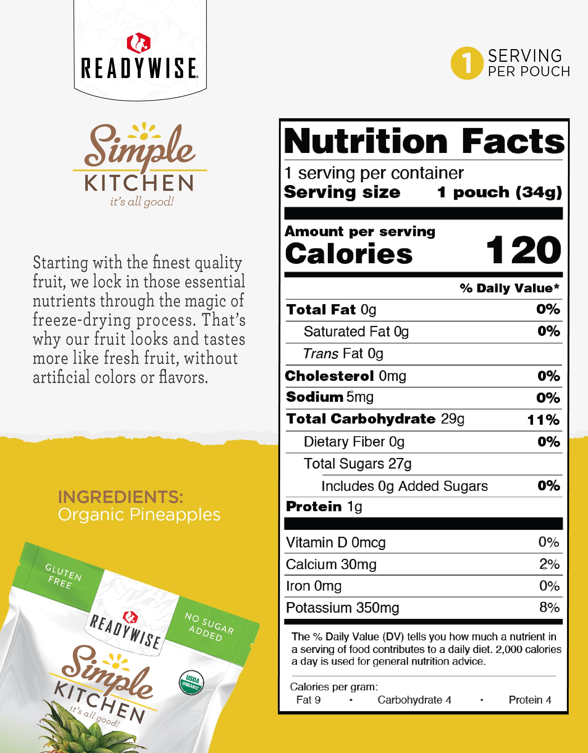 **READYWISE Organic Freeze-Dried Pineapple Snacks – Gluten-Free, Vegetarian, Healthy Dried Fruit for Pre-Workout, Camping, Backpacking & Survival Food – 1 Pack**    *(Perfect for on-the-go energy, outdoor adventures, or emergency preparedness!)*