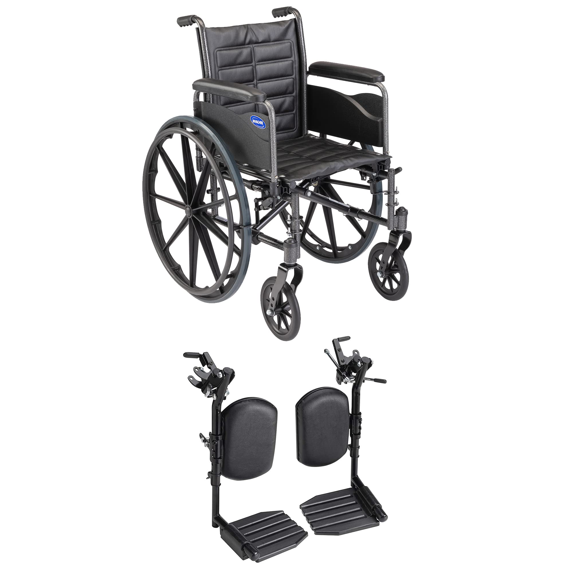 Invacare Tracer EX2 Folding Wheelchair for Adults - 18 Inch Seat with Adjustable Legrests & Full Arms - Lightweight Mobility Aid for Indoor/Outdoor Use