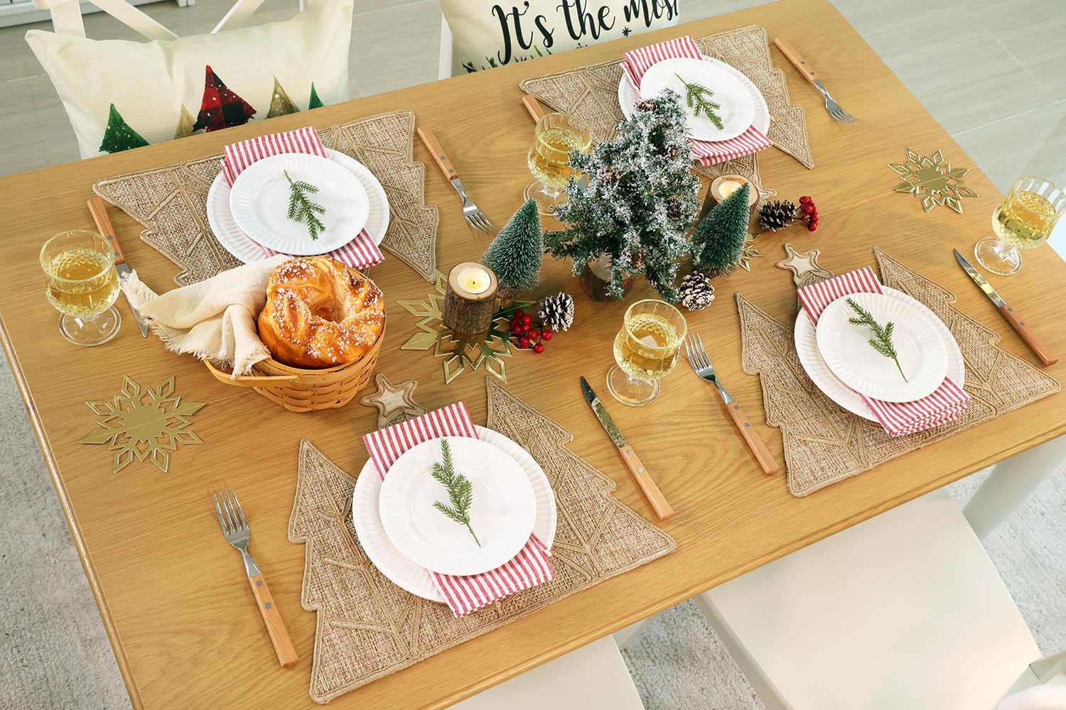 Farmhouse Burlap Winter Placemats Set of 4 - Christmas Tree Holiday Table Decor for Dining Room, Kitchen & Seasonal Home Decor