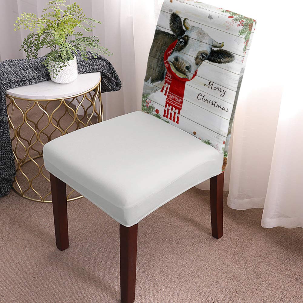 6-Piece Stretch Chair Covers Set - Soft Washable Cow Print Farm Animal Design for Dining Room, Kitchen, Office & Hotel - Elastic Bottom Furniture Protector | Perfect for Holiday Decor, Farmhouse Style & Everyday Use
