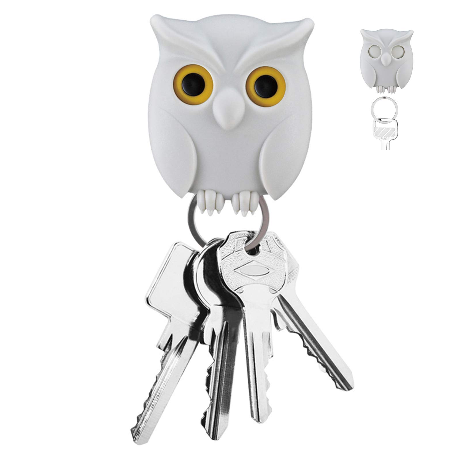 BARMI 2 Pack Magnetic Key Holder - Wall Mounted Owl Key Organizer with Strong Self-Adhesive, Cute White Owl Wall Decor for Home, Office & Entryway - Perfect for Keys, Jewelry & Small Metal Items