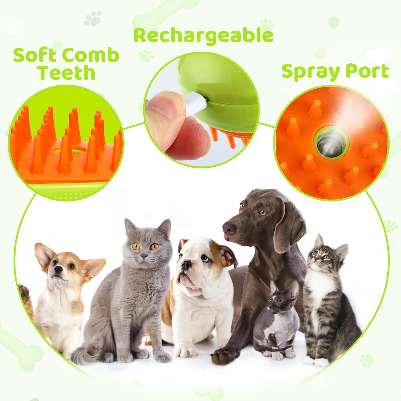 71Nmly 3-in-1 Electric Cat Grooming Brush with Steam - Rechargeable Pet Hair Removal Comb & Self-Cleaning Function for Gentle Detangling & Shedding Control - Perfect for Long-Haired Cats & Home Grooming Sessions