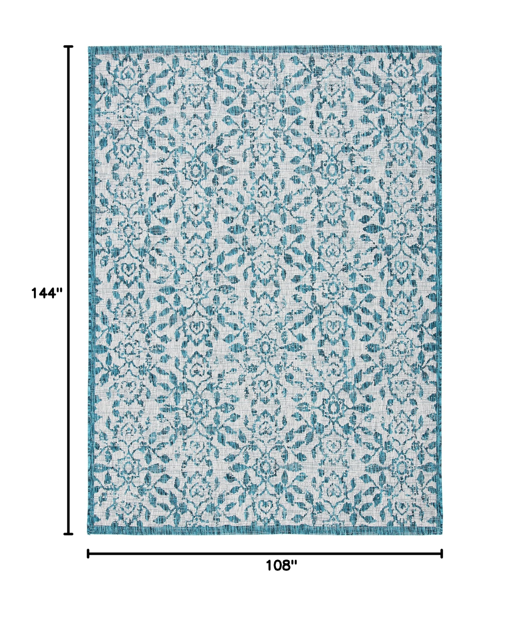 SAFAVIEH Courtyard Collection 9' x 12' Grey/Blue Indoor Outdoor Waterproof Rug - Easy to Clean, Stain Resistant for Patio, Backyard, Mudroom, Deck & Poolside Use
