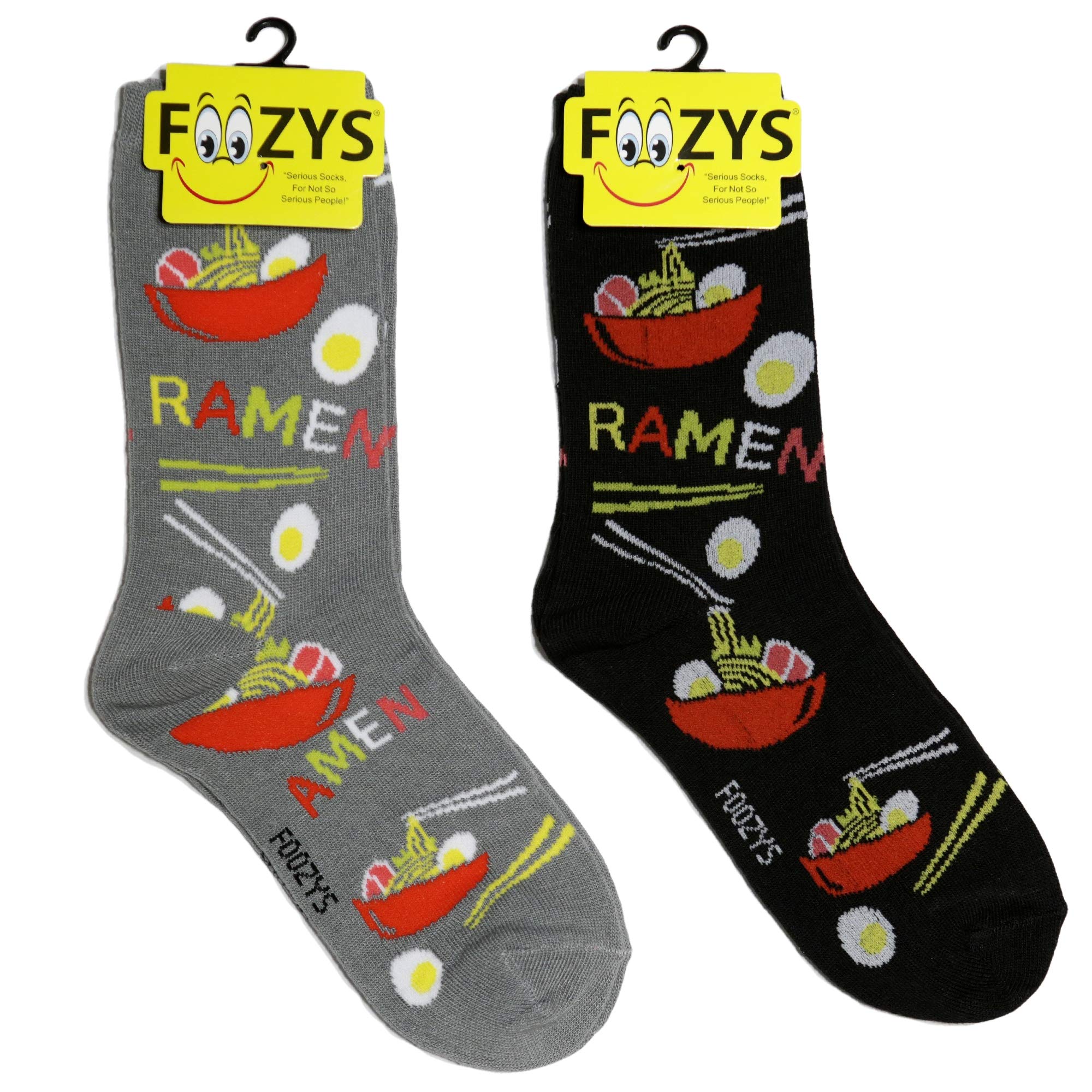 Foozys Women's Fun Ramen Novelty Crew Socks - 2 Pairs Pack | Cute Food & Drink Themed Socks for Casual Wear, Gift Giving & Anime Cosplay