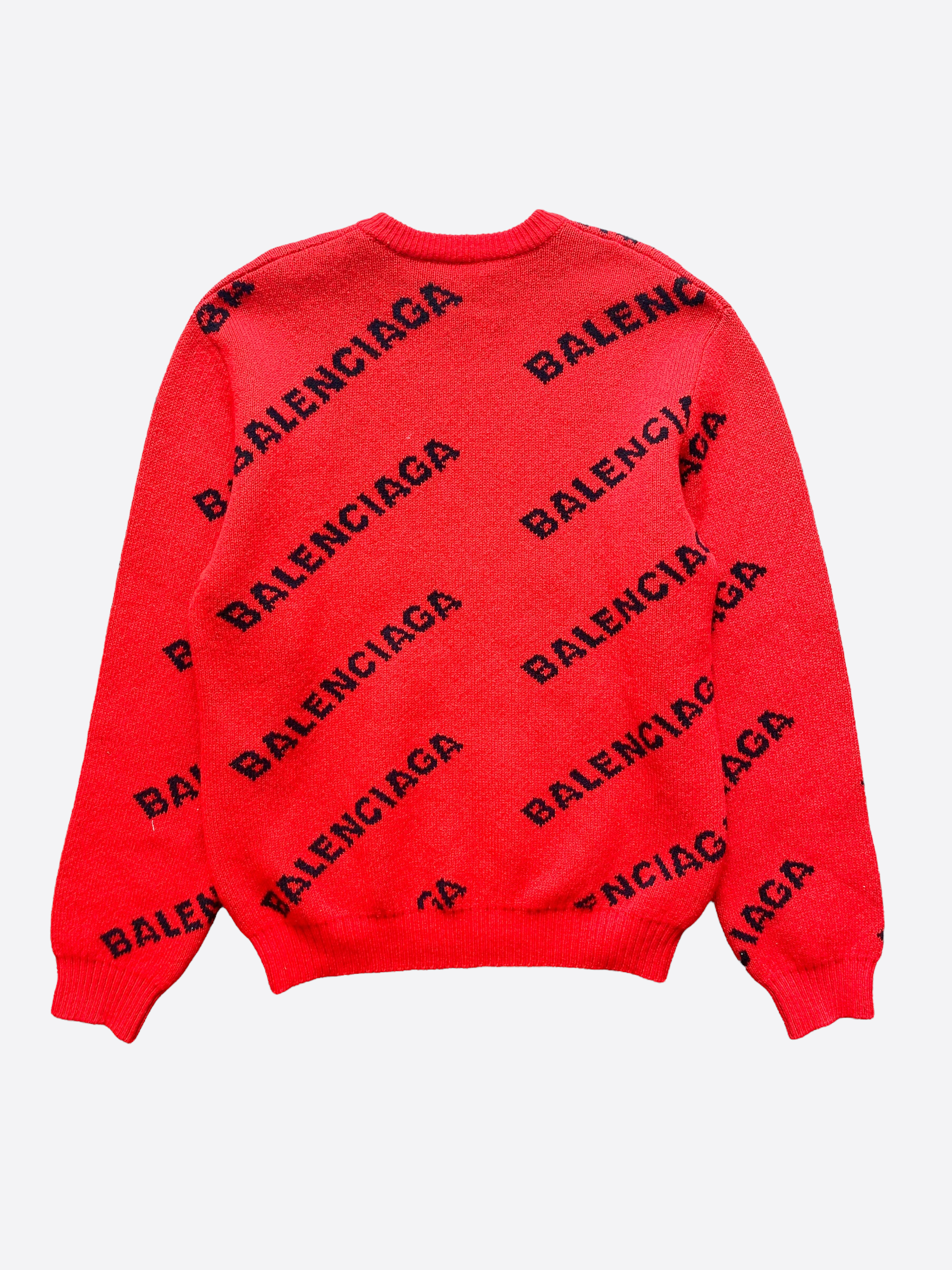 Balenciaga Red Logo Sweater for Men & Women | Trendy Oversized Pullover with All Over Branding | Perfect for Casual Outfits & Streetwear Fashion