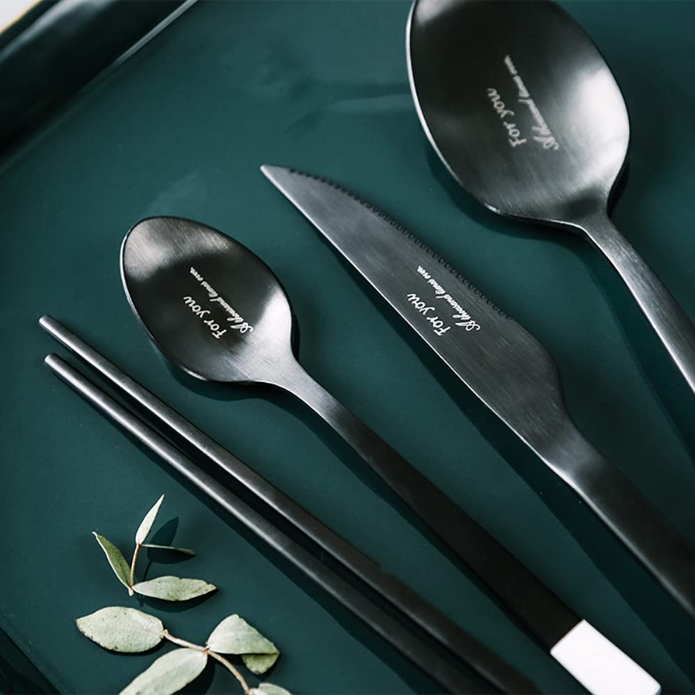 Premium 40-Piece Stainless Steel Flatware Set - Black & Silver Modern Cutlery with Knives, Forks & Spoons - Durable Tableware for Home, Kitchen, Wedding & Restaurant - Perfect for Dinner Parties, Catering & Everyday Dining