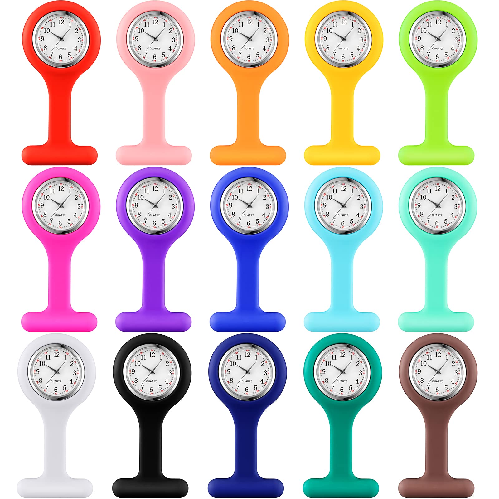 15 Pack Nurse Watches with Second Hand - Silicone Clip-On Lapel Pin Pocket Fob Stethoscope Watches for Women & Men - Perfect for Nurses, Doctors, Students - Great Graduation, Valentine's, Birthday & Christmas Gifts (Multicolor) - Ideal for Medical Shifts, Clinical Rotations & Healthcare Professionals