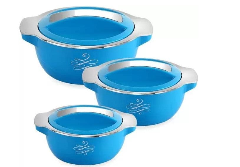 Premium Cello Silvo Insulated Hot Pot Set - 3-Piece Stainless Steel Thermo Casserole (500ml, 1000ml, 1500ml) for Soup, Stew & Meal Prep - Perfect for Camping, Picnics & Family Dinners