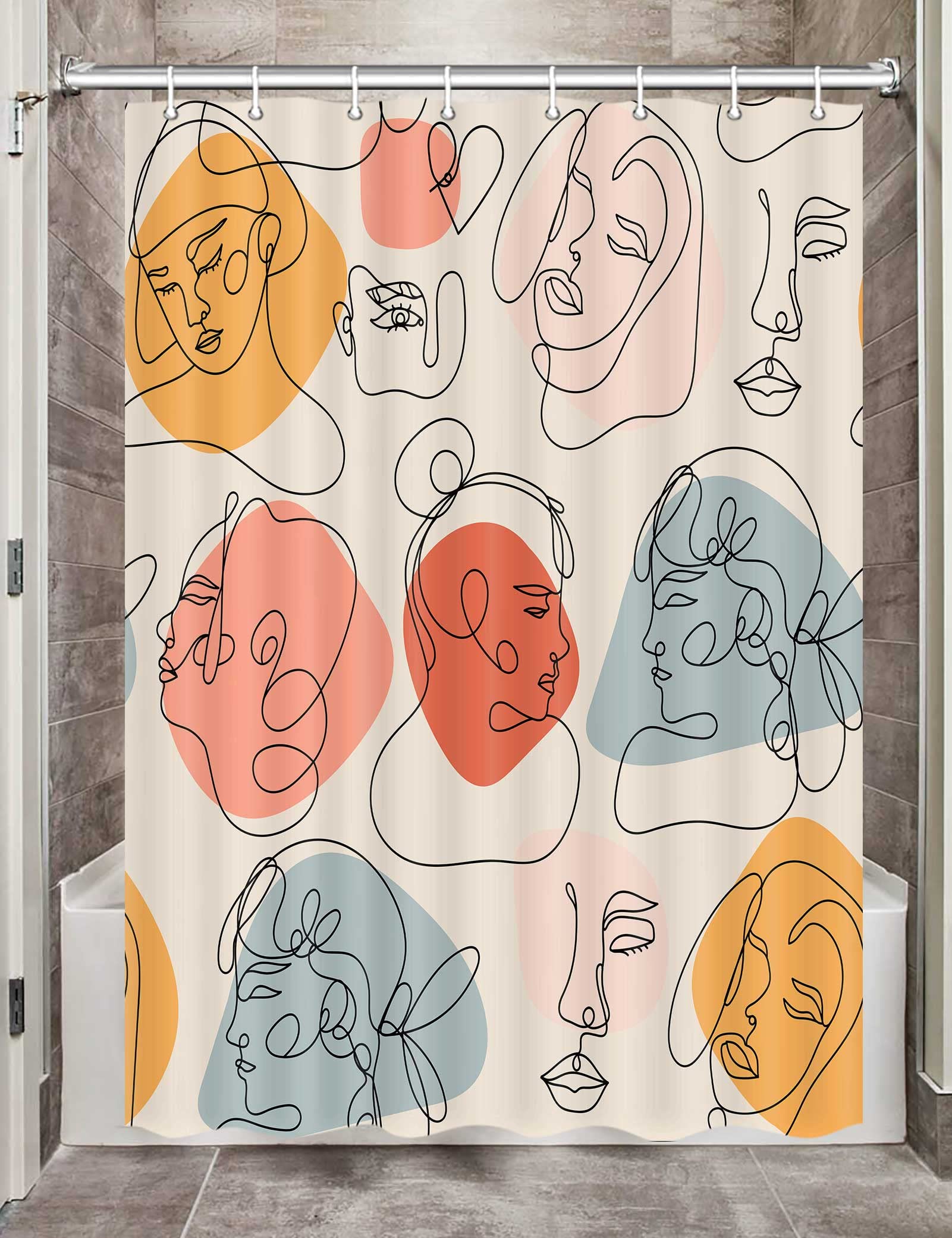 Modern Abstract Camper RV Shower Curtain Set - Beige Travel Trailer Bathroom Decor for Small Narrow Showers (47x64 Inches) with Hooks - Perfect for Camping, RV Trips & Outdoor Adventures