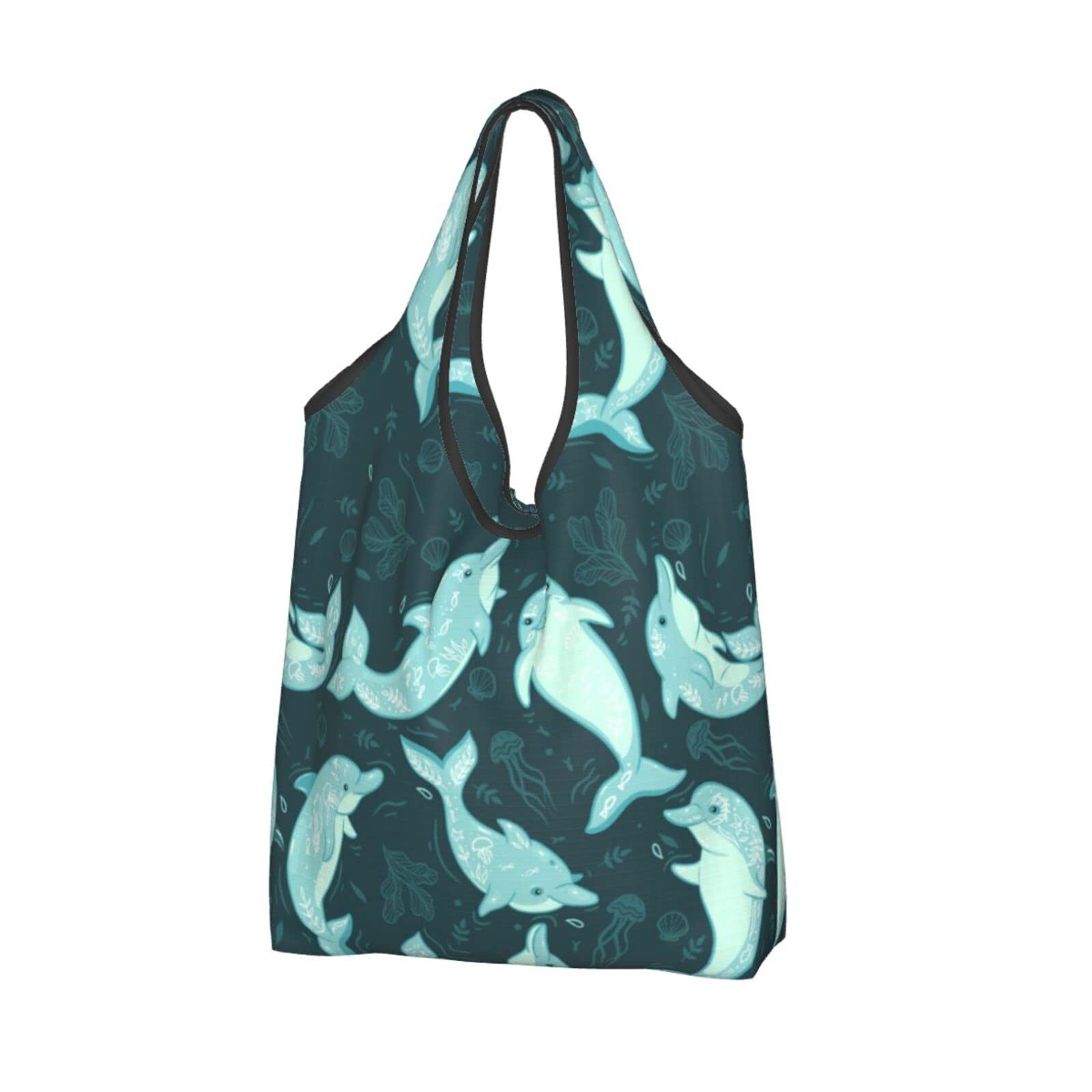 Eco-Friendly Reusable Shopping Bags - Waterproof Foldable Grocery Tote with Dolphin & Ocean Design - Perfect for Groceries, Beach Trips & Sustainable Shopping