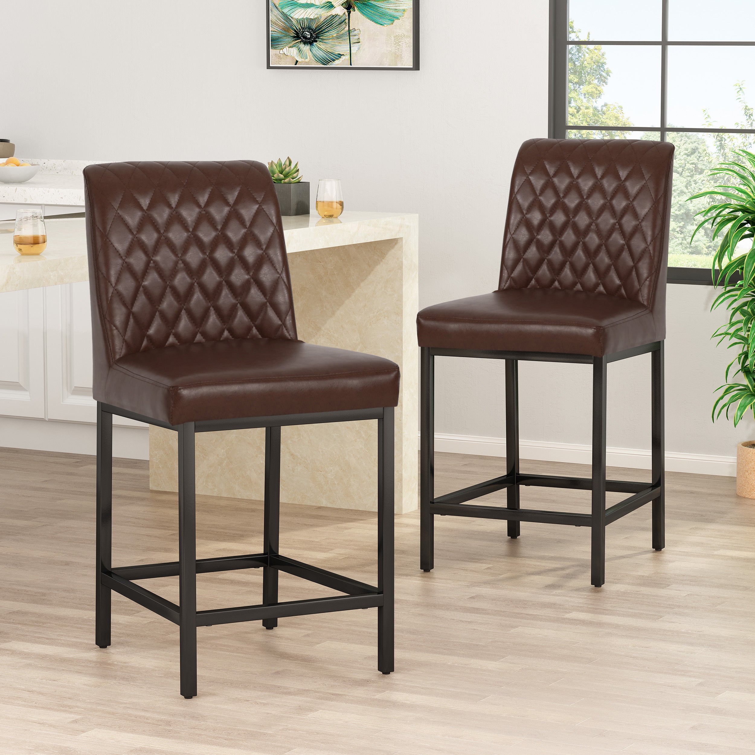 2-Pack Modern Counter Stools for Kitchen Island Bar - Adjustable Height, Comfortable Seating for Dining & Entertaining