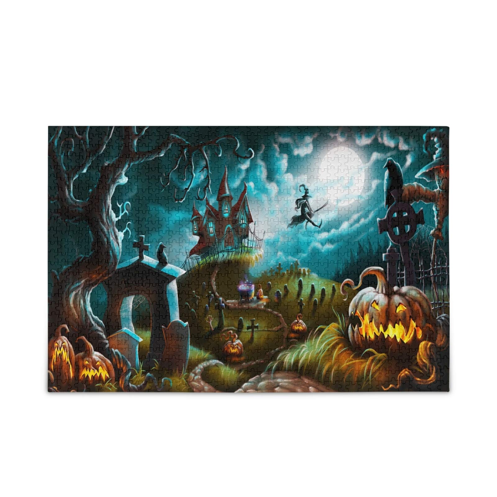 Halloween Jigsaw Puzzle 500 Pieces for Kids & Adults - Spooky Cemetery Night Scene, Fun Family Game, Colorful Challenge | Perfect for Halloween Party Activities, Classroom Decor & Family Bonding Time