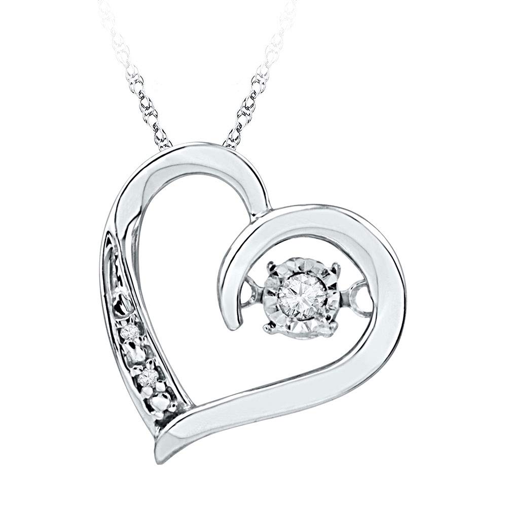 10K White Gold Women's Round Diamond Heart Twinkle Moving Pendant Necklace - 1/20 CTTW - Elegant Jewelry Gift for Her, Perfect for Valentine's Day, Anniversary & Special Occasions