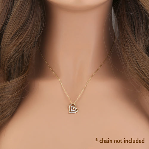 14K Solid Gold Heart Pendant with White Gold Inner & CZ Stones - Elegant Jewelry Gift for Women, Perfect for Valentine's Day, Anniversary & Special Occasions