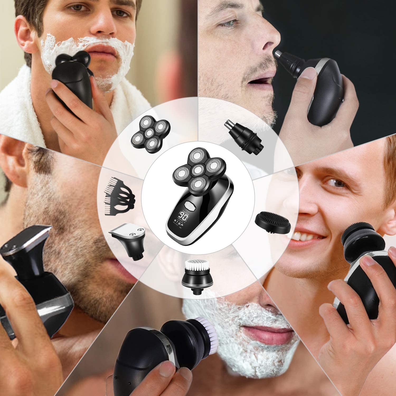 Premium Electric Razor for Men - Wet/Dry Rechargeable Shaver with Digital Display & Beard Trimmer - Full Body Grooming Kit for Face, Head & Body Shaving - Perfect for Travel, Gym & Daily Grooming Routine