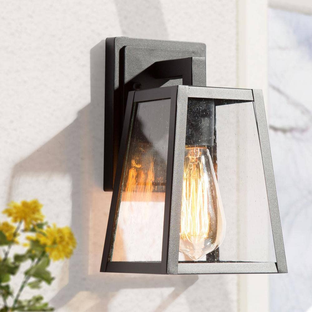 1-Light Matte Black Outdoor Wall Lantern Sconce with Seeded Glass Shade - Weatherproof Exterior Lighting for Porch, Patio & Garden Decor