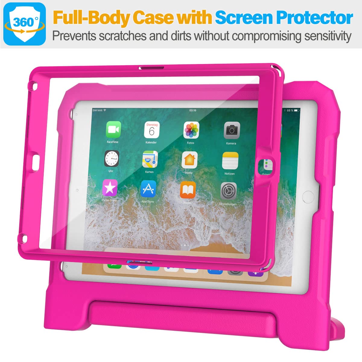 SUPLIK Shockproof Kids iPad Case for iPad 5th/6th Gen (9.7 inch 2017/2018), iPad Air 1/2 & Pro 9.7 - Durable Protective Cover with Handle Stand & Screen Protector - Pink | Perfect for School, Travel & Home Learning
