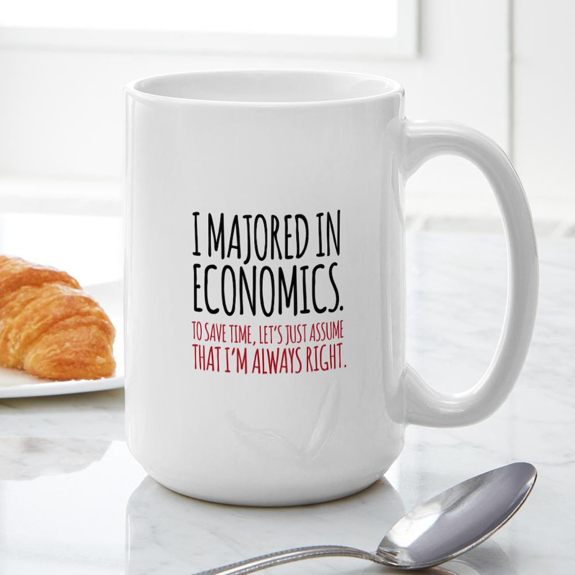 Majored In Economics 15 oz (444 ml) Ceramic Coffee Mug - Perfect Gift for Economics Students & Professors - Ideal for Coffee, Tea & Hot Drinks at Home, Office or School