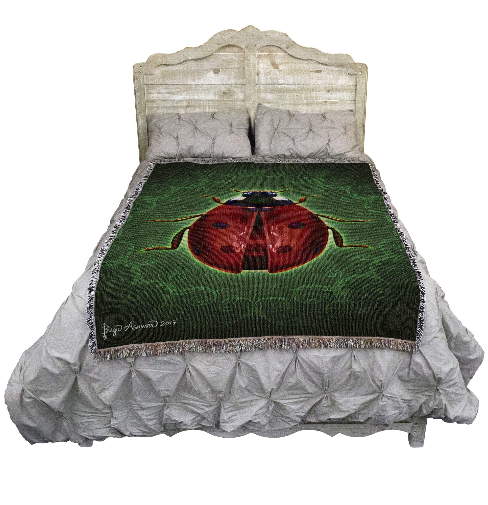 Pure Country Weavers Damask Ladybug Blanket by Brigid Ashwood - 100% Cotton Woven Fantasy Tapestry Throw - Handmade in USA (72x54) - Perfect for Home Decor, Nursery, Gift Giving & Cozy Evenings