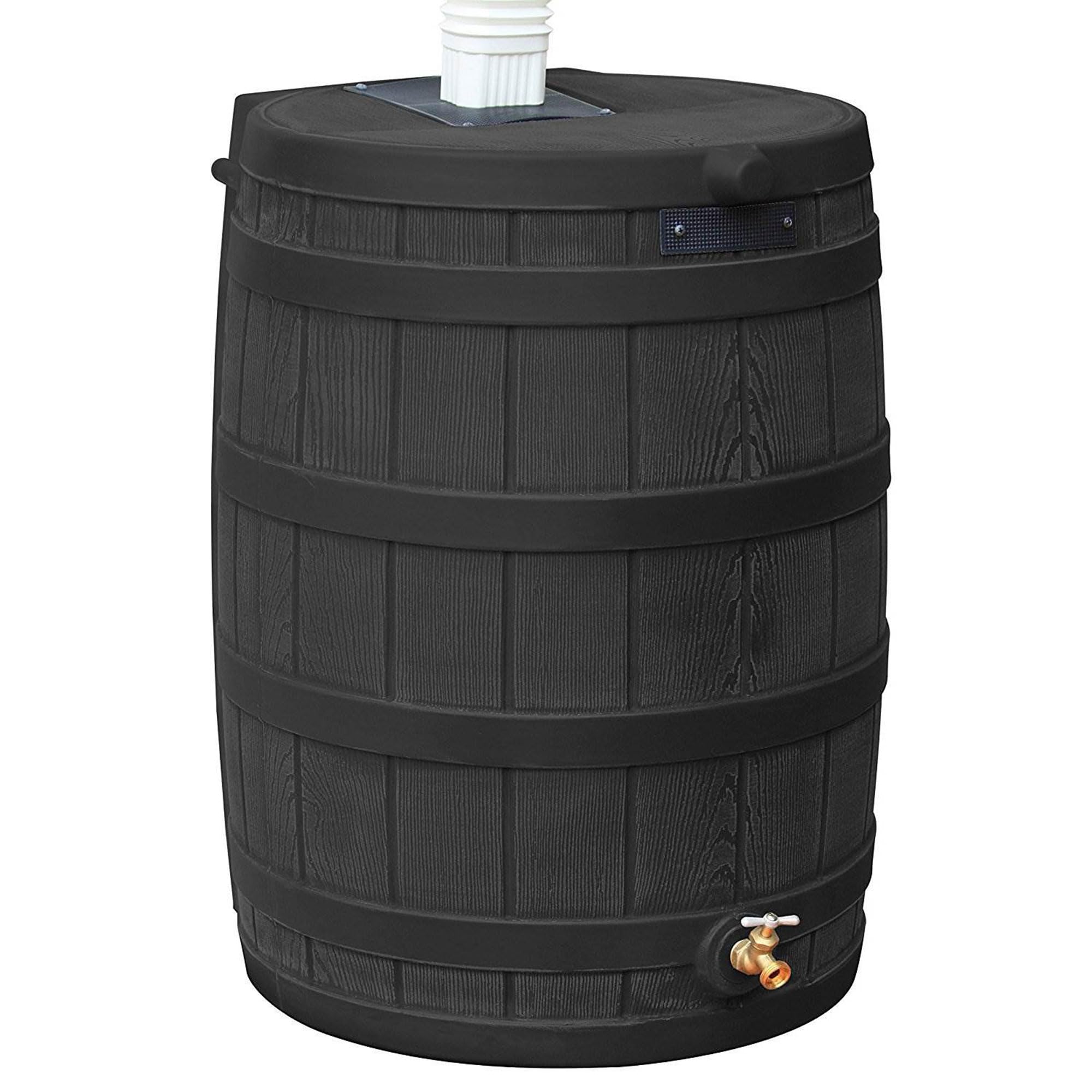 50 Gallon Plastic Rain Barrel - Outdoor Water Storage Collector with Brass Spigot & Flat Back Design (3 Pack, Black) | Perfect for Garden Irrigation, Lawn Watering & Eco-Friendly Home Water Conservation