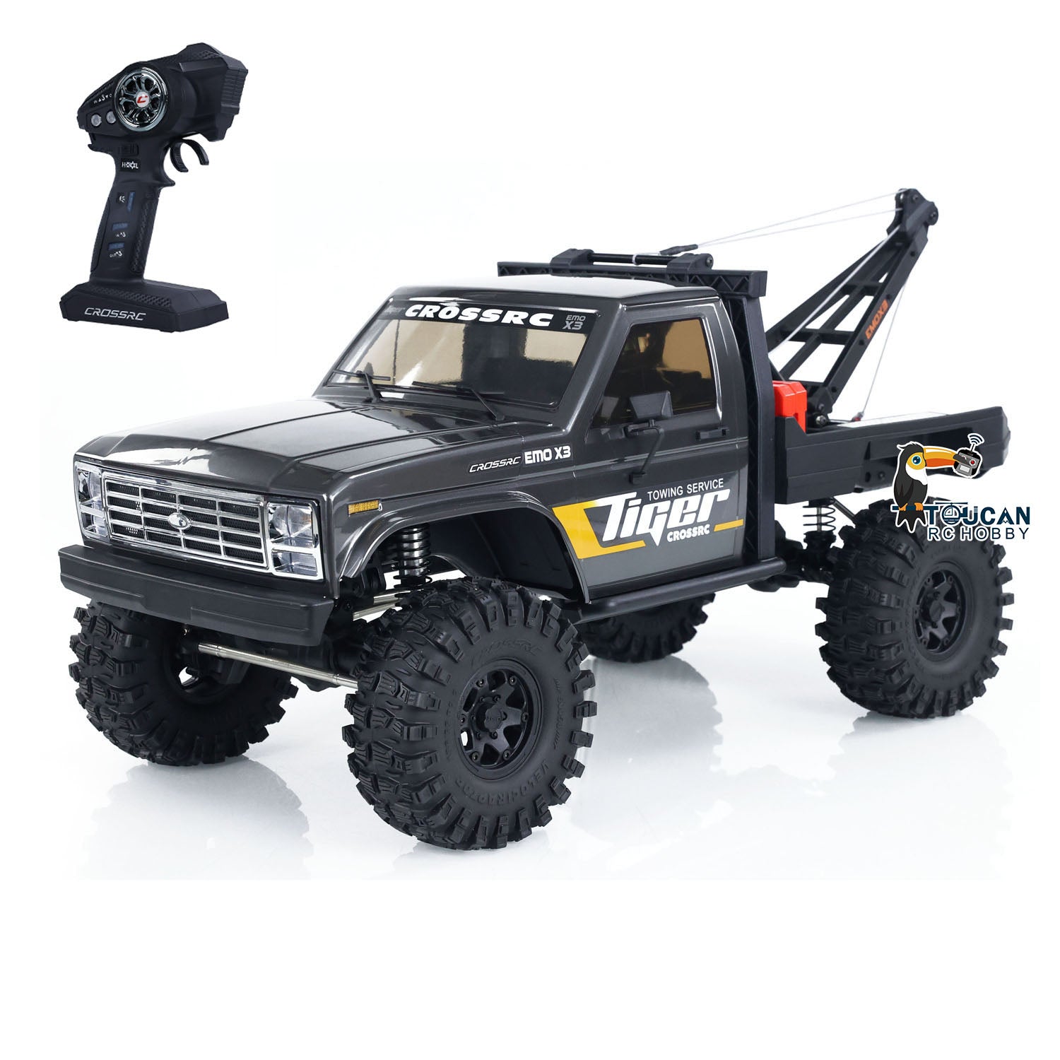 4WD 1/8 Scale RC Rescue Tow Truck - CROSSRC EMO X3 2-Speed 4x4 Remote Control Crawler with Brushed Motor & Differential Lock | Off-Road Adventure, Rock Crawling, Towing Simulation (US Stock)