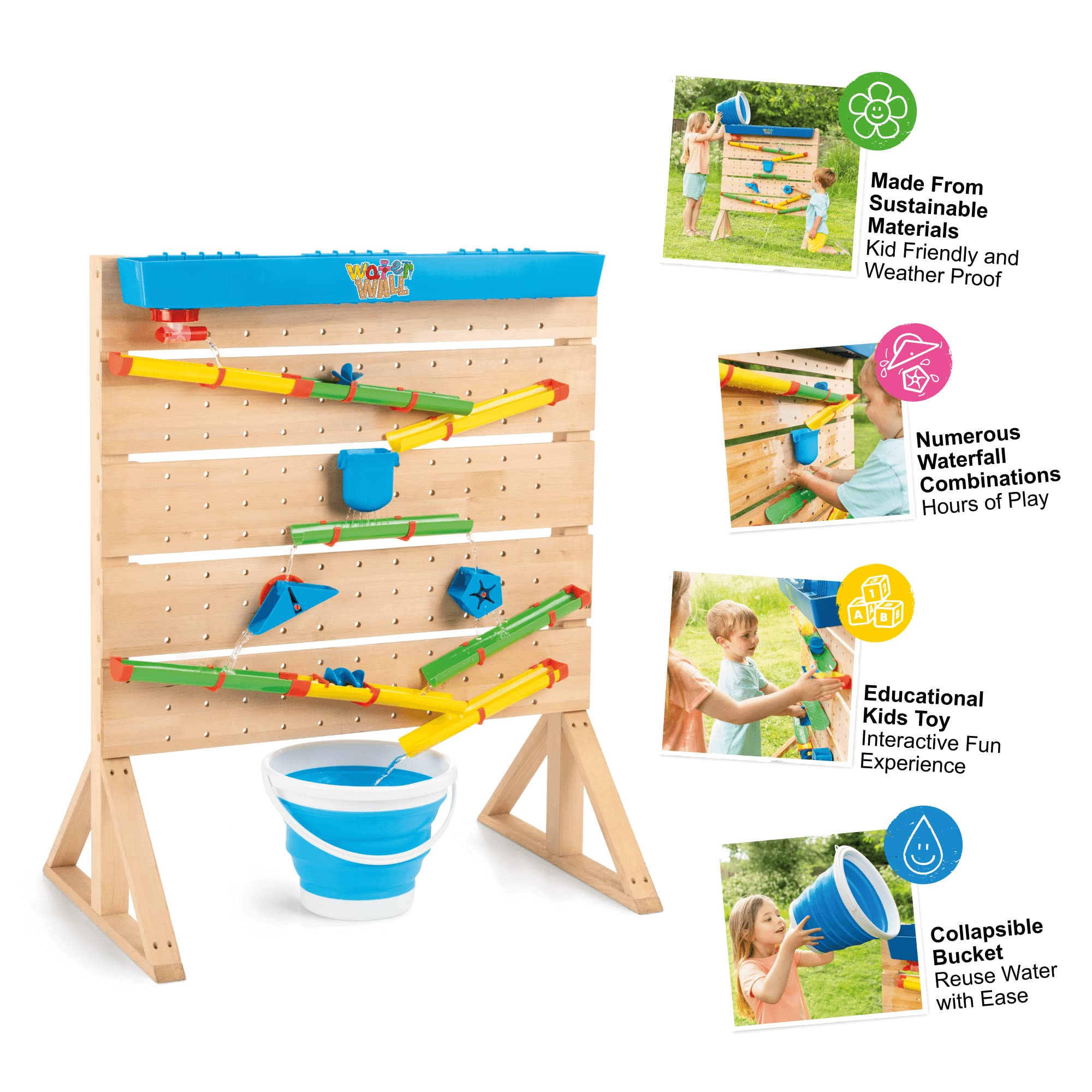 Wooden Waterfall Sensory Play Table for Kids Ages 3+ | 27-Piece Educational Water Toy Set | Outdoor & Indoor Learning Activity for Toddlers & Preschoolers | Perfect for Backyard, Classroom & Daycare Play