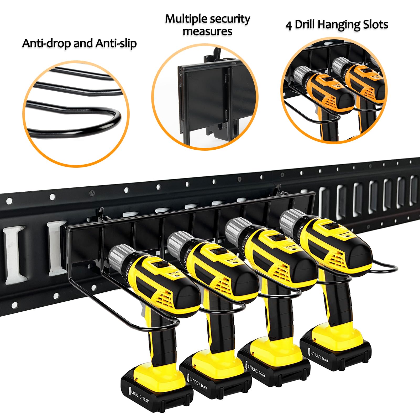 MAIKER Heavy Duty E-Track Power Tool Organizer - Wall Mount Drill Holder & Garage Storage Rack with E-Track System - Durable Lifetime Use for Workshop, Garage & RV Organization